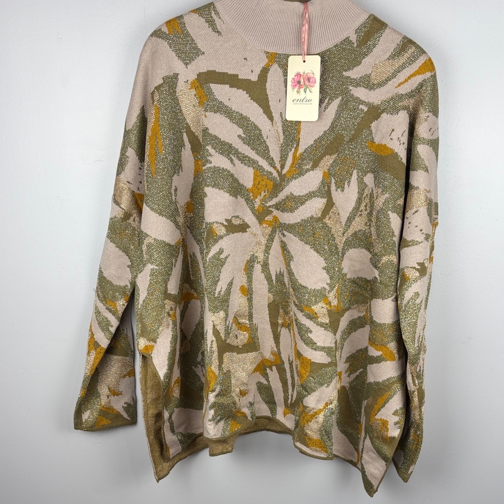 Entro Knit Sweater in Olive and Cream large nwt xtra large fit